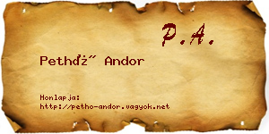 Pethő Andor névjegykártya